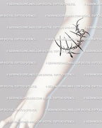 Cybersigilism crescent moon tattoo design shown on forearm placement, hand-drawn digital stencil ready for professional use. 