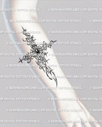 vertical cyber cross tattoo shown on forearm placement with gothic spikes and gemstone center, detailed cybersigilism linework for sharp healing
