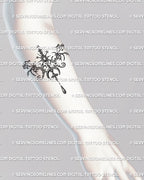 Floral cybersigil pendant tattoo stencil on the forearm with crescent moon and star details shown in a light lineart placement example