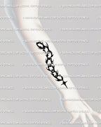 Medium-sized neotribal forearm tattoo stencil showing gothic spiky chain with star charm, blackwork design that adapts to arm lines, printable download.

