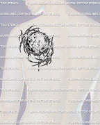 Full moon tattoo stencil shown on mens shoulder blade placement example, dark moon design with digital download files.