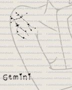 Gemini zodiac constellation tattoo shown on shoulder placement example, clean constellation line dots with star accents for fine line tattoo look
