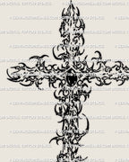 Gemstone cross tattoo stencil detail showing ornamental cyber line structure for clean tattoo transfer