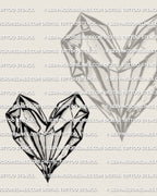 Gemstone heart tattoo design, angular crystal facets forming a bold heart shape, high resolution heart tattoo stencil for sizing.