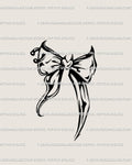 Goth coquette bow tattoo stencil download, pierced ribbon bow design with printable PNG JPG PDF files for clean transfer.