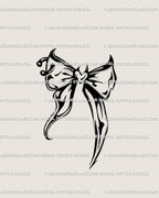 Goth coquette bow tattoo stencil download, pierced ribbon bow design with printable PNG JPG PDF files for clean transfer.