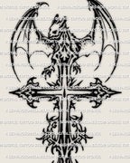 Dark bat and cross tattoo design, gothic winged cross stencil download, high resolution linework for transfer