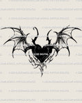 gothic bat heart tattoo stencil with dark winged shapes shown on clean background for gothic tattoo ideas