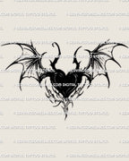 gothic bat heart tattoo stencil with dark winged shapes shown on clean background for gothic tattoo ideas