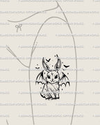 Spooky cute bunny with bat wings displayed as thigh tattoo, evil kawaii Halloween flash idea for women.