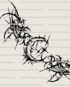Main design view of a gothic crescent moon lower back tattoo stencil, with a centered moon and dark side structure.