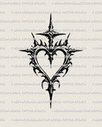 Gothic cross and heart tattoo stencil, black heart shape with integrated cross, crisp outline, printable PNG JPEG PDF