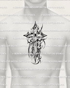 Gothic spiderweb cross tattoo stencil centered on men chest, aggressive blackwork composition ideal for tattoo stencil men seeking bold designs.