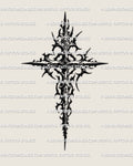 gothic blackwork cross tattoo stencil on white background, cyber neotribal design offered as a digital tattoo product