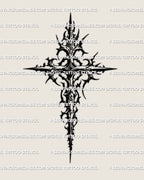 gothic blackwork cross tattoo stencil on white background, cyber neotribal design offered as a digital tattoo product