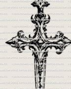 Gothic dagger cross tattoo stencil featuring bold blade lines and symbolic cross shape in clean stencil layout. 