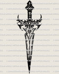 Gothic dagger tattoo stencil download, dagger-only design with ornate guard and sharp point, sized for clean stencil transfer. 