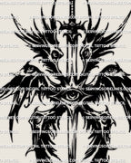 Gothic dark angel wing tattoo stencil in blackwork style, downloadable tattoo template designed for bold angel tattoos