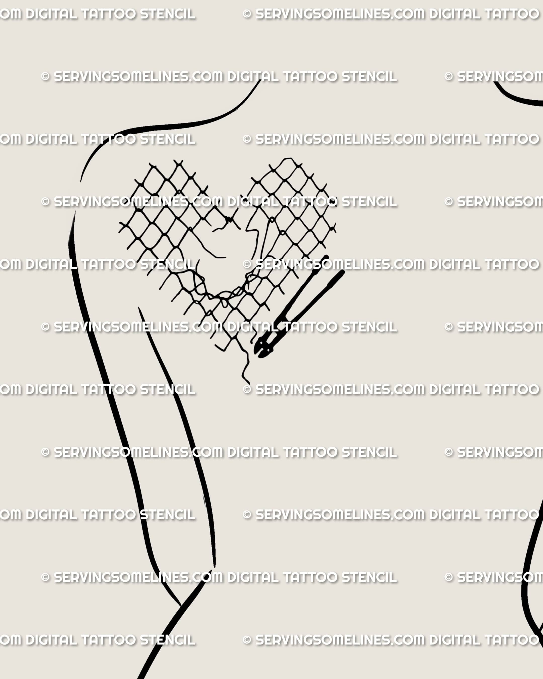 Gothic heart tattoo design with fence link detailing and symbolic cutout, a freedom heart tattoo meaning personal growth.