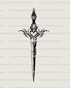 gothic heart dagger tattoo stencil with medieval blade lines, blackwork detailing, made for clean professional transfer