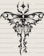 Gothic luna moth tattoo stencil download, long tails and sharp wing edges, clean silhouette for black and grey moth tattoos