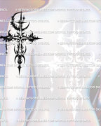 Gothic lunar cross tattoo stencil shown on back of upper arm placement suitable for stencil printing.