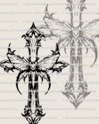 Gothic moth cross stencil download, moth cross tattoo stencil with pointed cross tips and wing details
