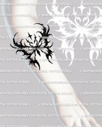 gothic moth wings stencil displayed on forearm placement, clean negative space and pointed edges for stencil printing