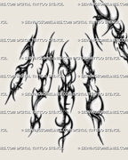 Gothic neotribal finger tattoo stencil set design download with separate finger pieces, pointed shapes, and printable files