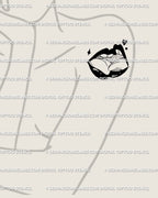 Feminine gothic pride tattoo with black lipstick lips placed on shoulder, symbolizing queer love and self-confidence. 