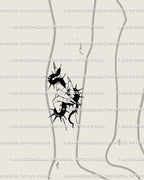 Gothic serpent tattoo displayed on leg, female hand with long nails holding snake, witchcore tattoo stencil design.