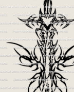 Close up of a gothic spike sword tattoo stencil featuring sharp neotribal lines, heart crest, and ornate blade detailing for dark tattoo ideas