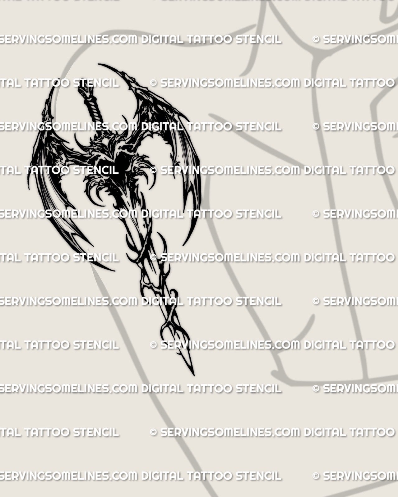 Gothic sword tattoo on women’s arm featuring thorned blade and dark symbolic weapon aesthetic
