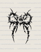 Gothic thorn rose tattoo design with a dark rose center and ribbon-like thorn framing