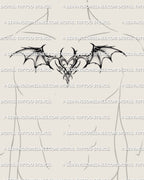 gothic winged heart tattoo stencil placed near a man’s collarbone, demon wing design for masculine chest tattoos and goth tattoo ideas