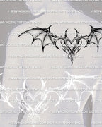 gothic winged heart tattoo stencil shown on a man’s upper back, dark demon wing design for gothic tattoo patterns and chest to back layouts