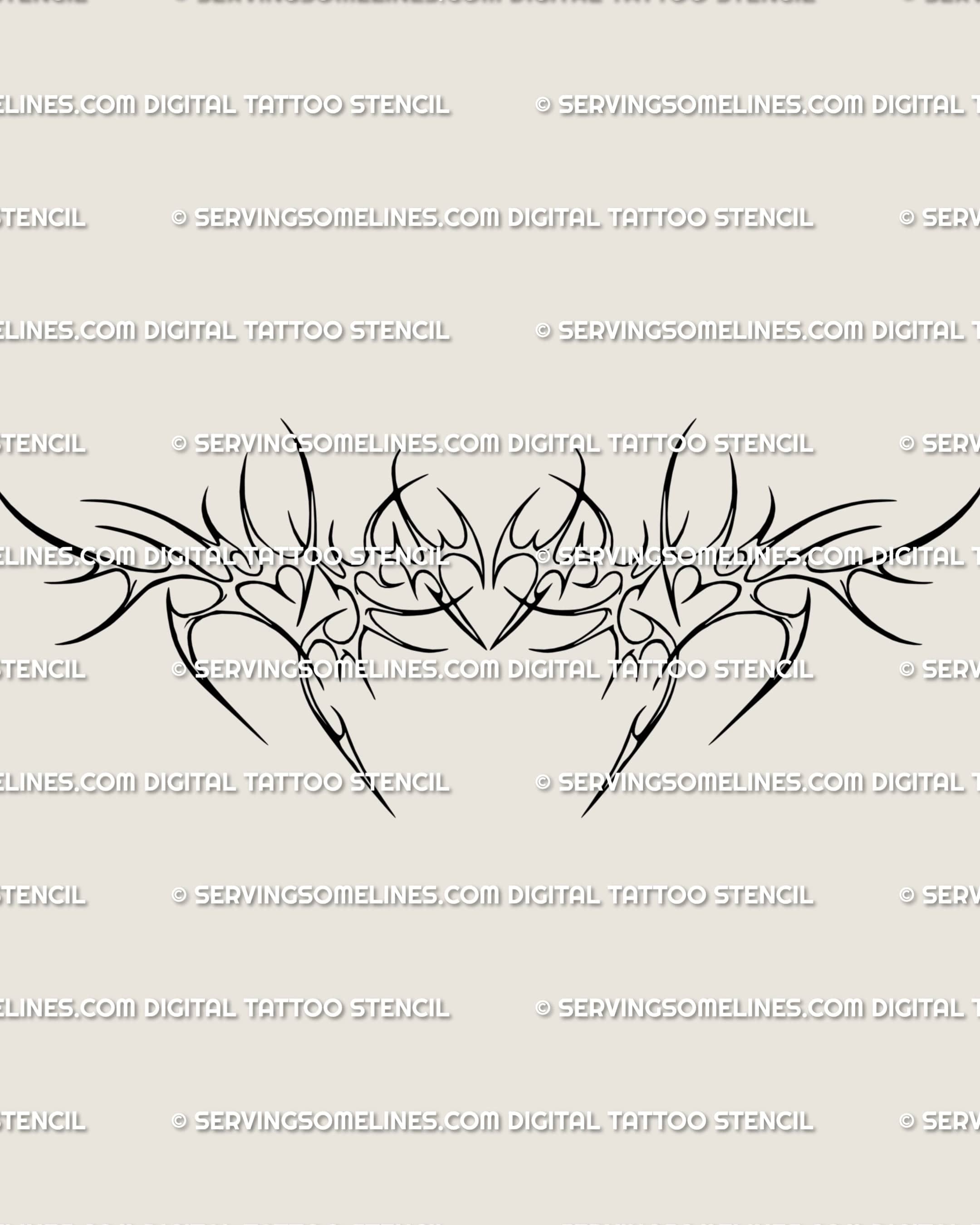 Clean flat view of gothic cyber tribal tattoo art, heart armor tattoo design in ornamental sigilism chest tattoo stencil format.