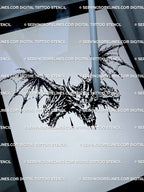 Digital preview of gothic fantasy tattoo stencil, hydra dragon design shown as printable blackwork line art for download.