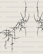 Close-up of gothic feminine sternum tattoo design showing dripping spikes and small hearts, a mix of neotribal and cybersigil symmetry.