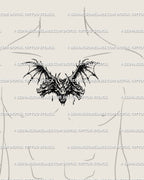 Gothic hydra tattoo design centered on male chest, a blackwork dragon wings tattoo showing bold symmetry and dark fantasy power.