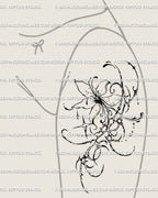 Gothic neotribal floral tattoo design on the thigh, spiky cyber tribal flower art with ornamental lines and unique dark elegance.