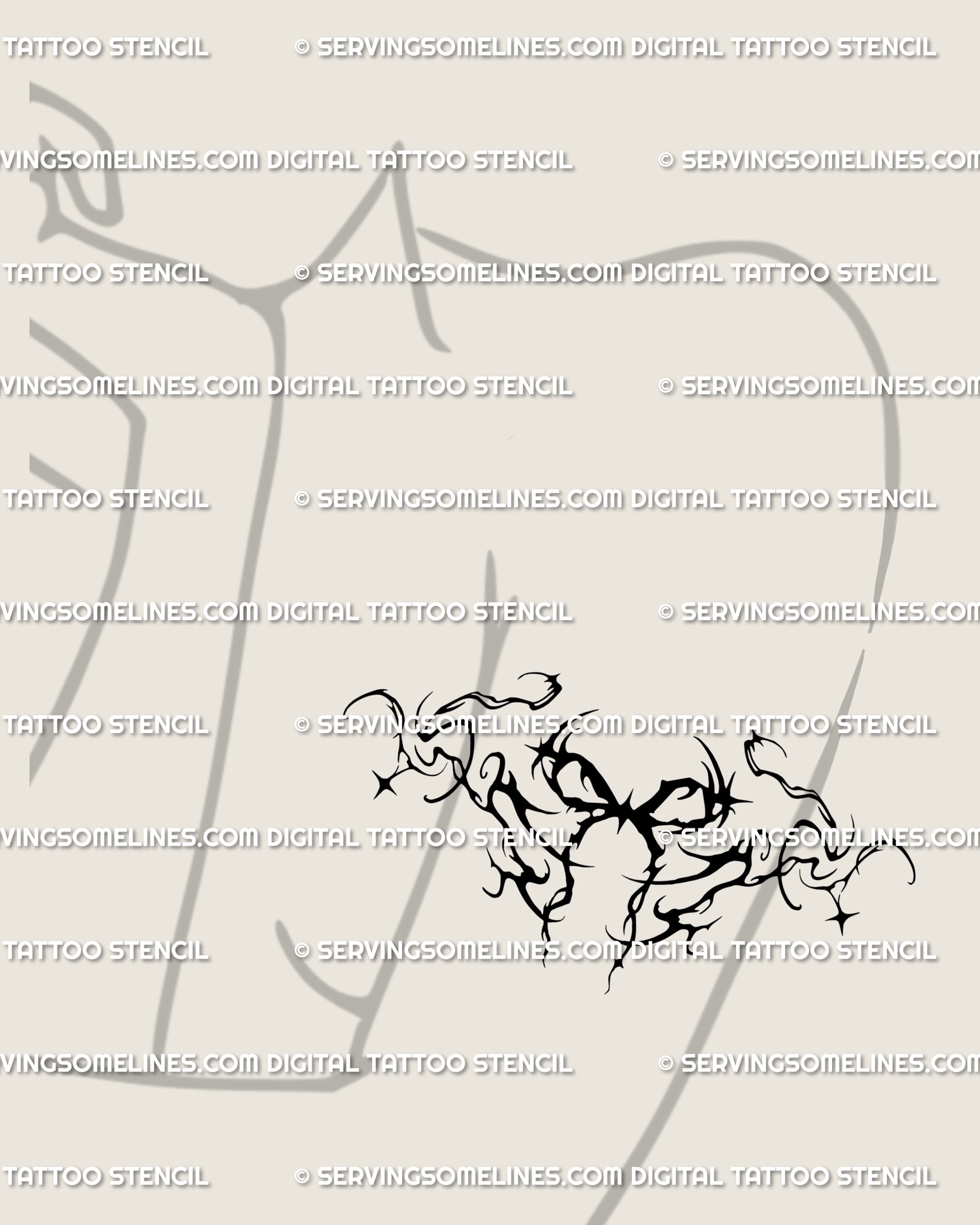 Gothic bow tattoo digital download shown as a feminine arm tattoo idea, combining elegance and cyber-tribal flow into a sleek ornamental ribbon design.