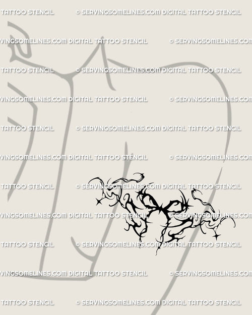 Gothic bow tattoo stencil for the arm, blending feminine elegance with cyber tribal flow in a sleek ornamental ribbon design download.
