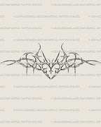Gothic witch tattoo stencil design preview, thorn heart in cyber-sigil style with sparkles; spiky ornamental look, crisp lines for artists.