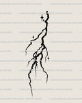 Minimalist thunderbolt and celestial stars tattoo design in grunge emo aesthetic, simple storm flash with gothic vibe. 