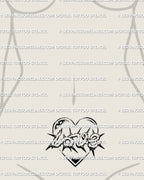 Thorn script LOVE tattoo under the belly button, grunge heart outline with spiky lettering for feminine edgy lower stomach tattoo ideas.