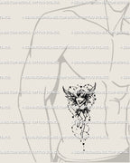 Men’s side ribs featuring guardian fairy linework tattoo, angelic wings and heart fantasy digital tattoo design.