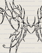 Close detail of heart center wings tattoo stencil showing curved outlined forms and neotribal-style wing flow