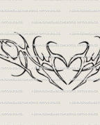 Detailed cyber-tribal chest tattoo design with symmetrical heart center and fine ornamental linework, clean modern tribal outline
