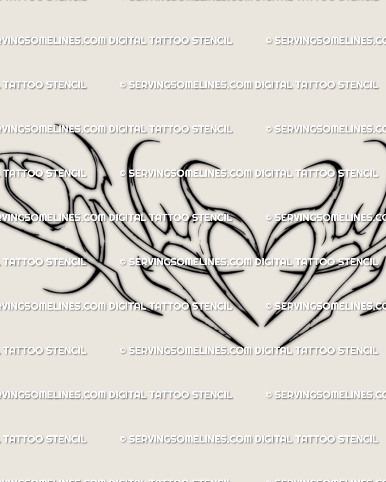 Detailed cyber-tribal chest tattoo design with symmetrical heart center and fine ornamental linework, clean modern tribal outline
